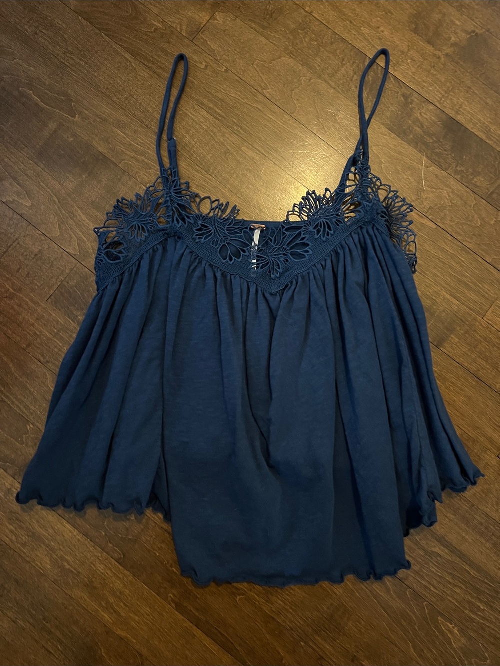Free People Navy Lace-Trim Spaghetti Strap Cami